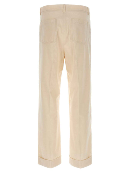 Beige Cotton Casual Pants
