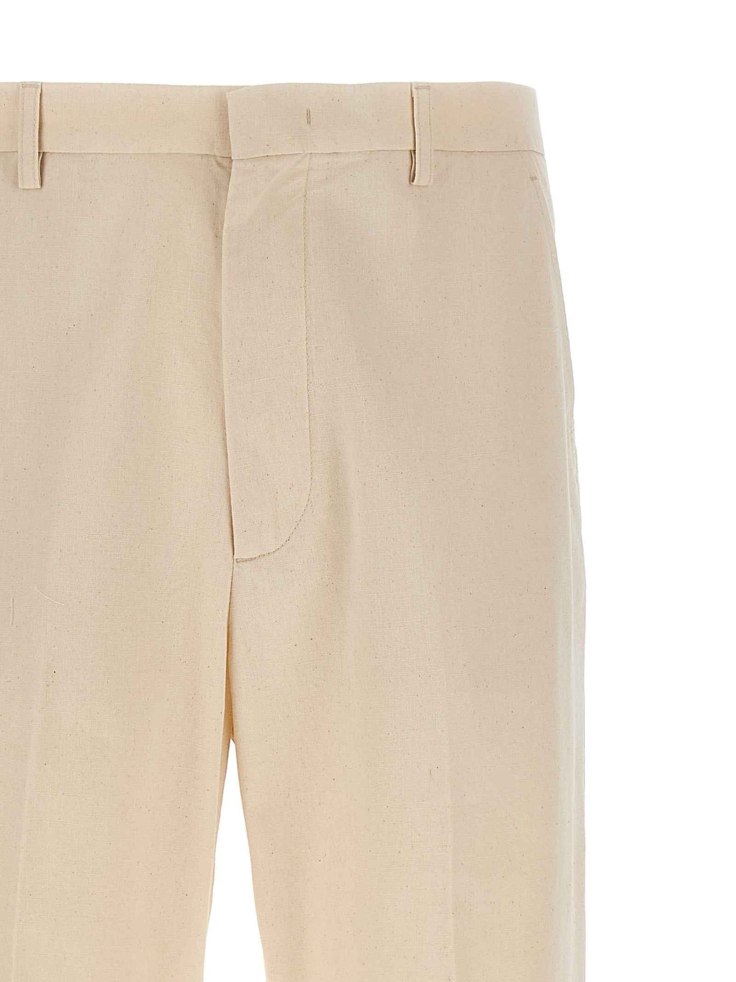 Beige Cotton Casual Pants