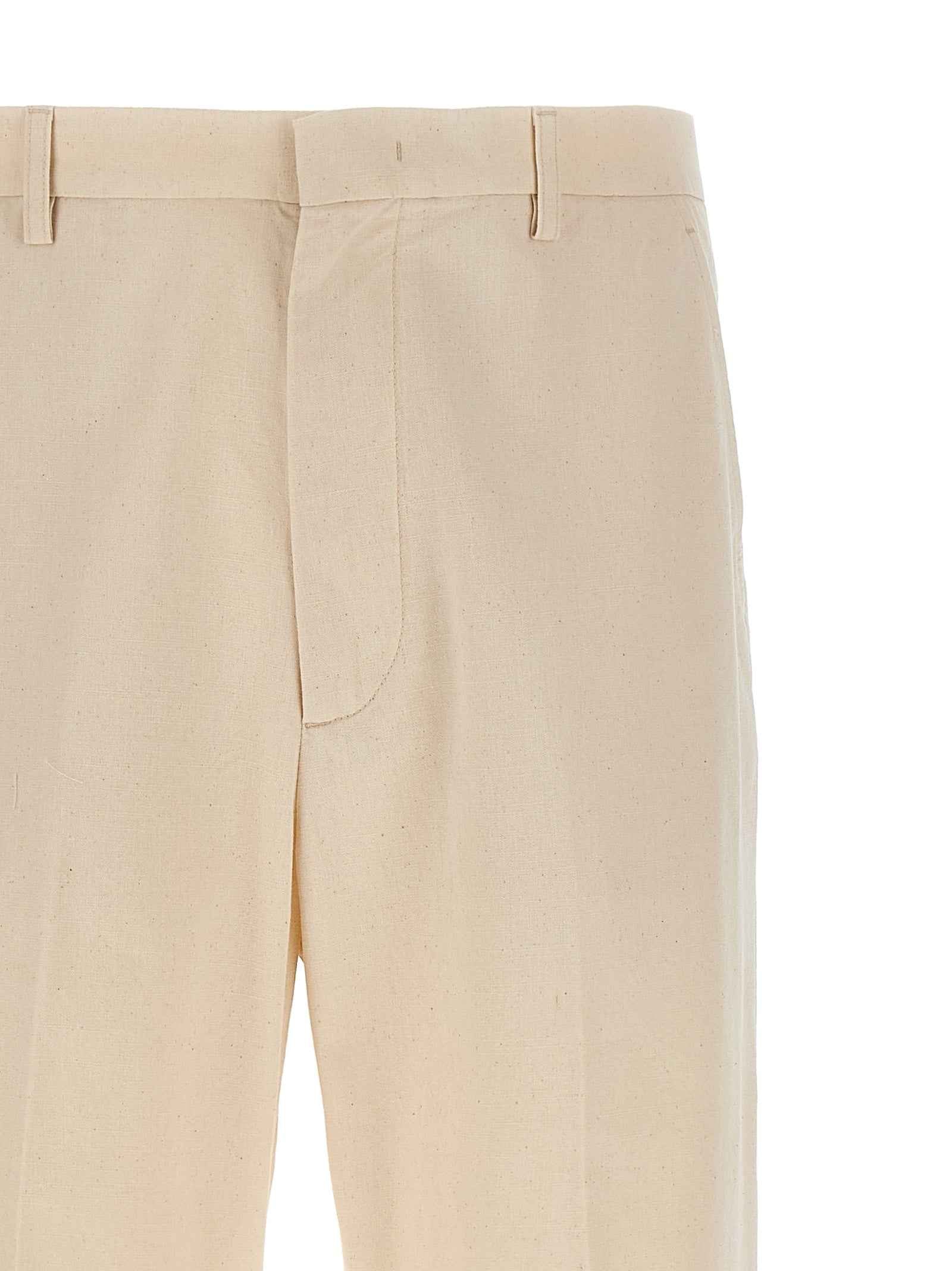 Beige Cotton Casual Pants