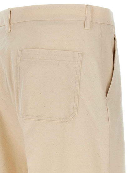 Beige Cotton Casual Pants