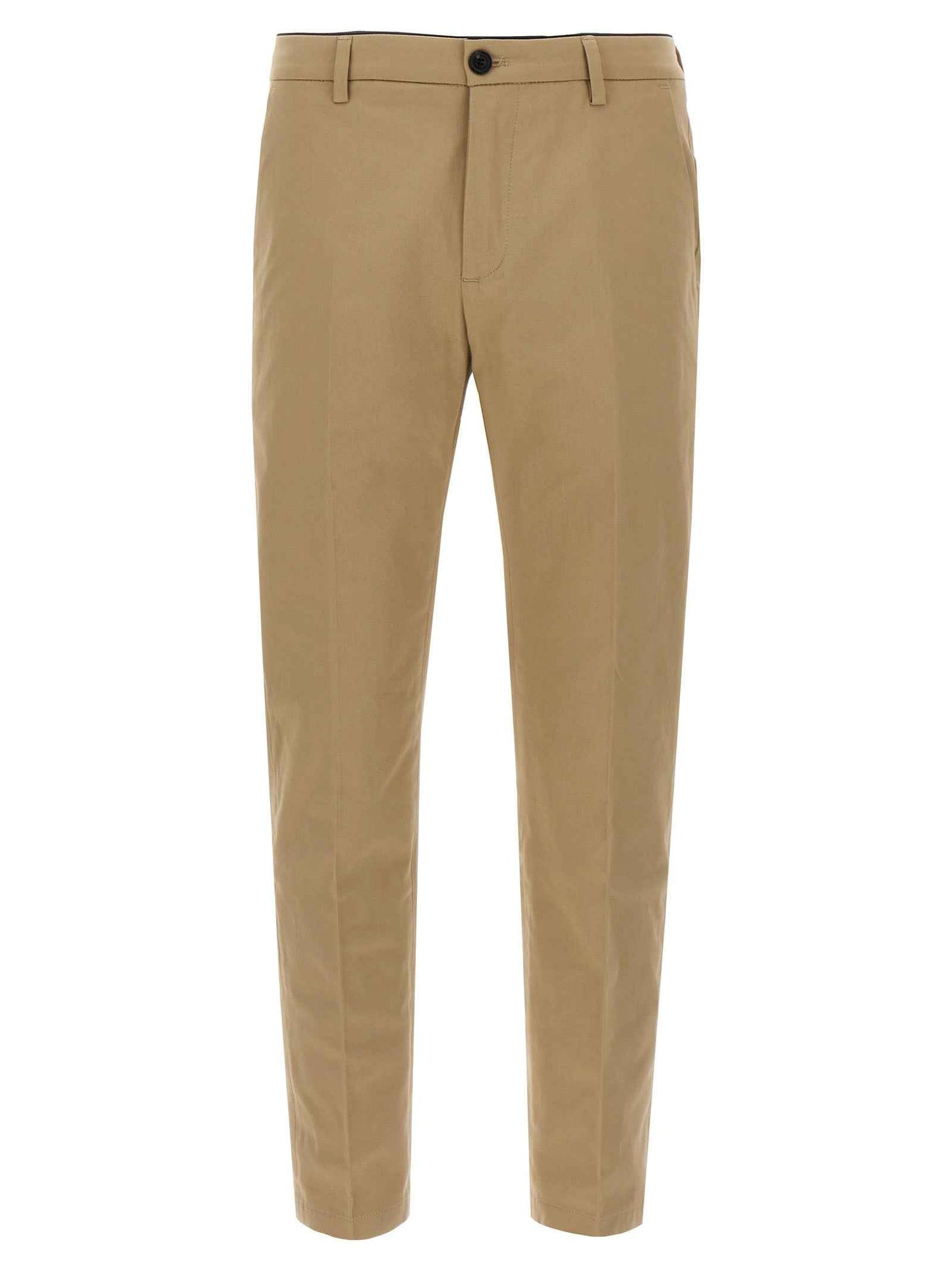 Beige Cotton Cropped Pants