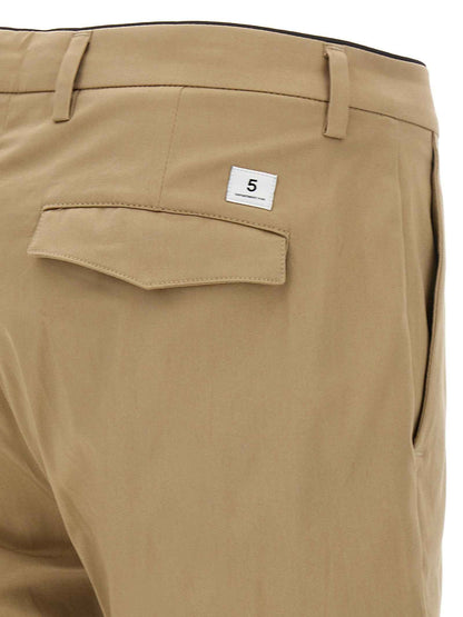 Beige Cotton Cropped Pants