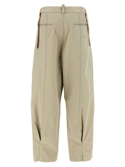 Beige Cotton Casual Pants