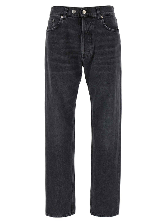 Gray Cotton Straight-Leg Jeans