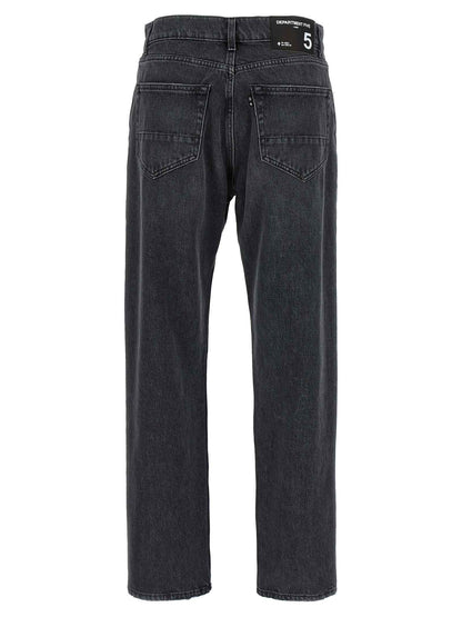 Gray Cotton Straight-Leg Jeans