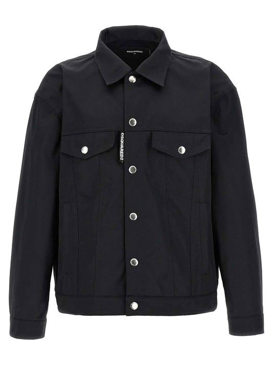 Black Polyester Full-Length Jacket
