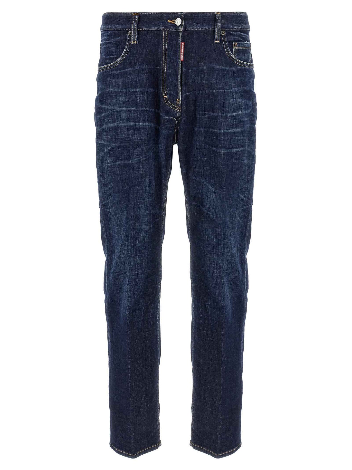 Blue Cotton Straight-Leg Jeans