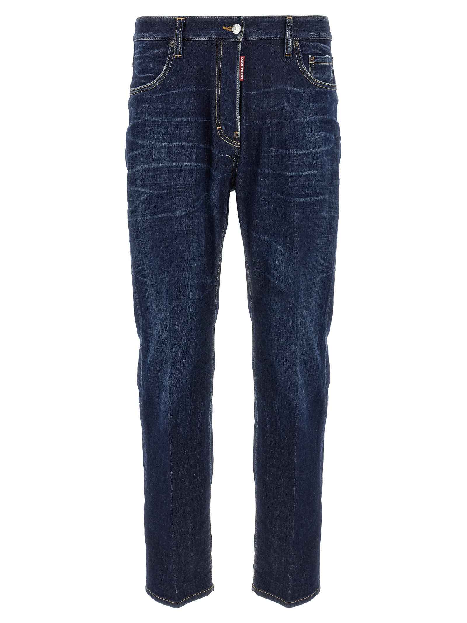 Blue Cotton Straight-Leg Jeans