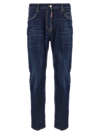 Blue Cotton Straight-Leg Jeans