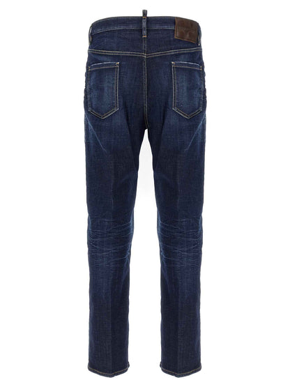 Blue Cotton Straight-Leg Jeans