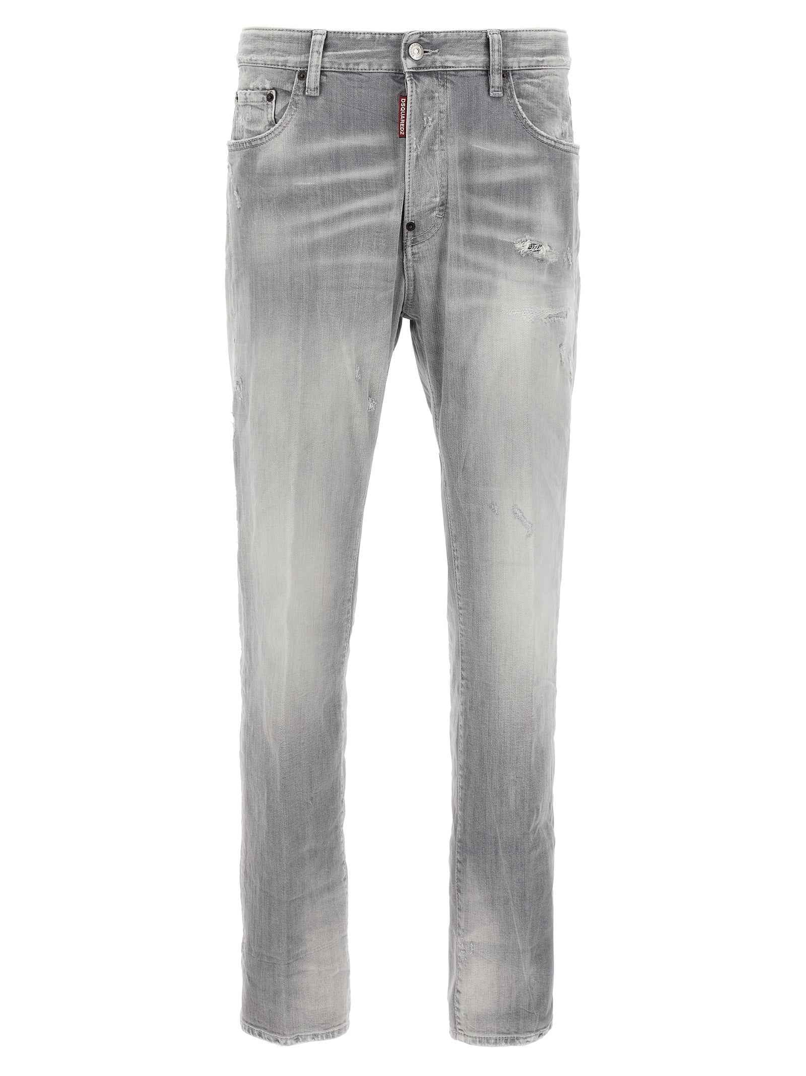 Gray Cotton Straight-Leg Jeans