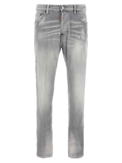 Gray Cotton Straight-Leg Jeans