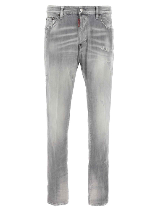 Gray Cotton Straight-Leg Jeans