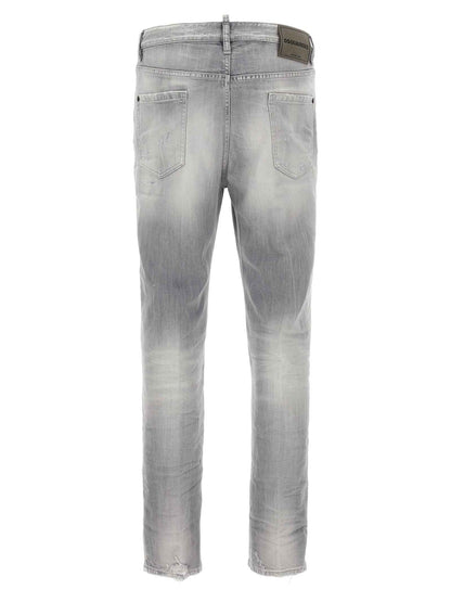 Gray Cotton Straight-Leg Jeans