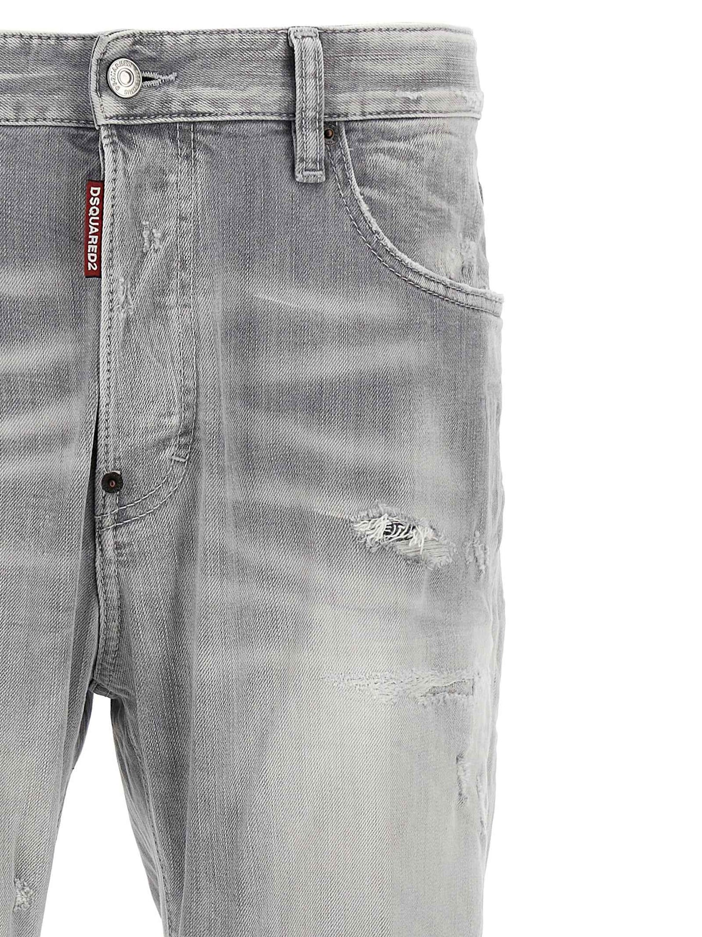 Gray Cotton Straight-Leg Jeans