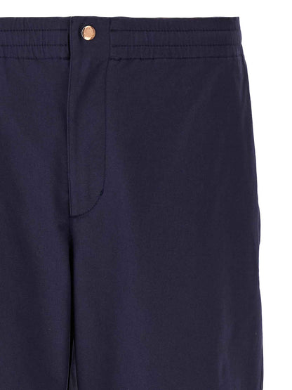Blue Cotton Casual Pants