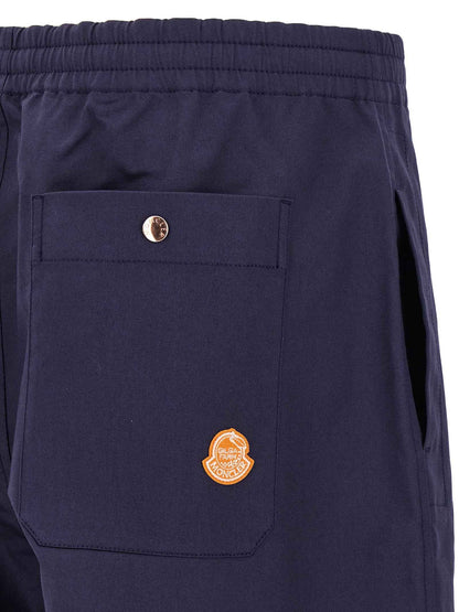 Blue Cotton Casual Pants