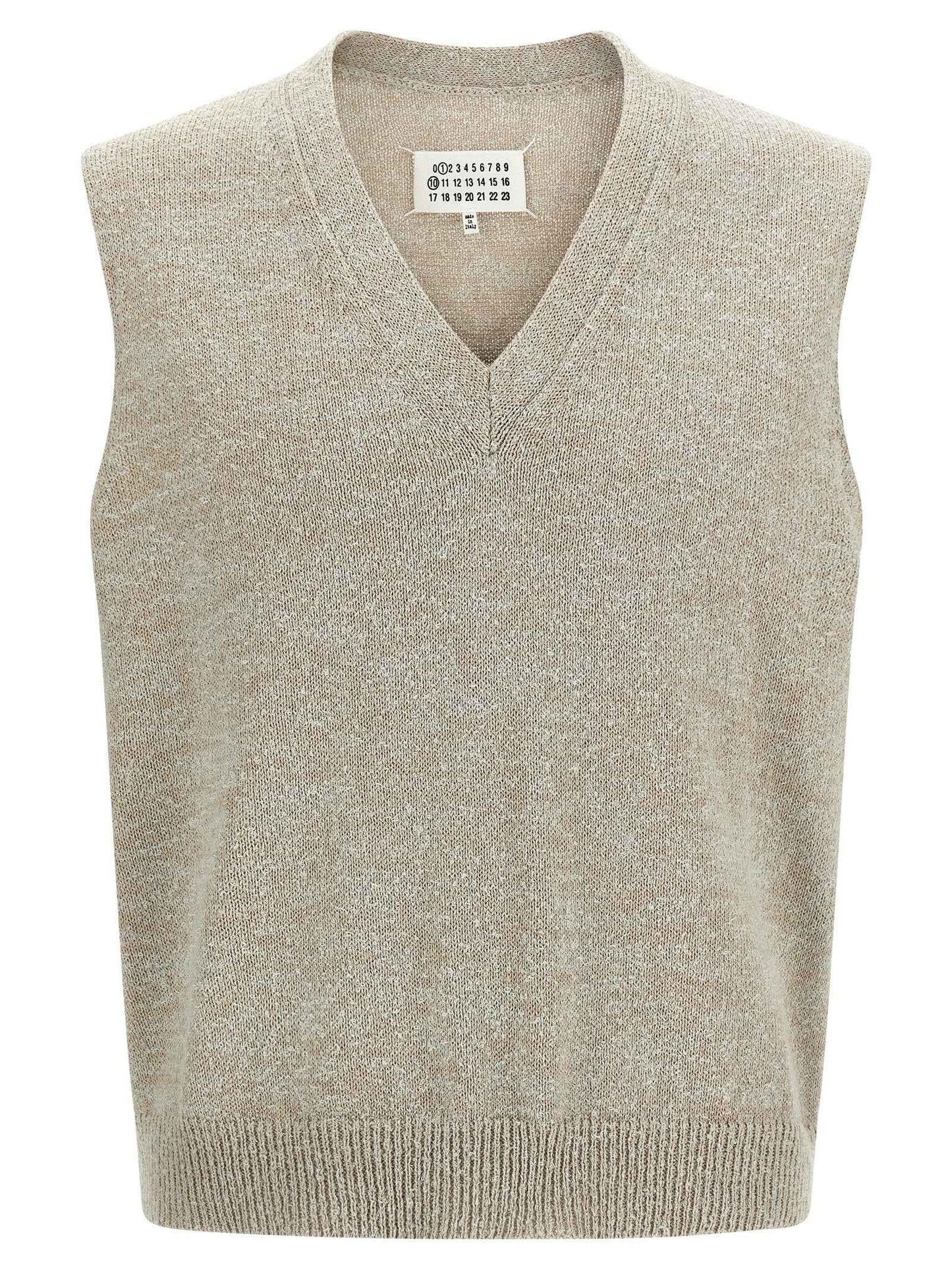 Beige Cotton Sleeveles Sweater