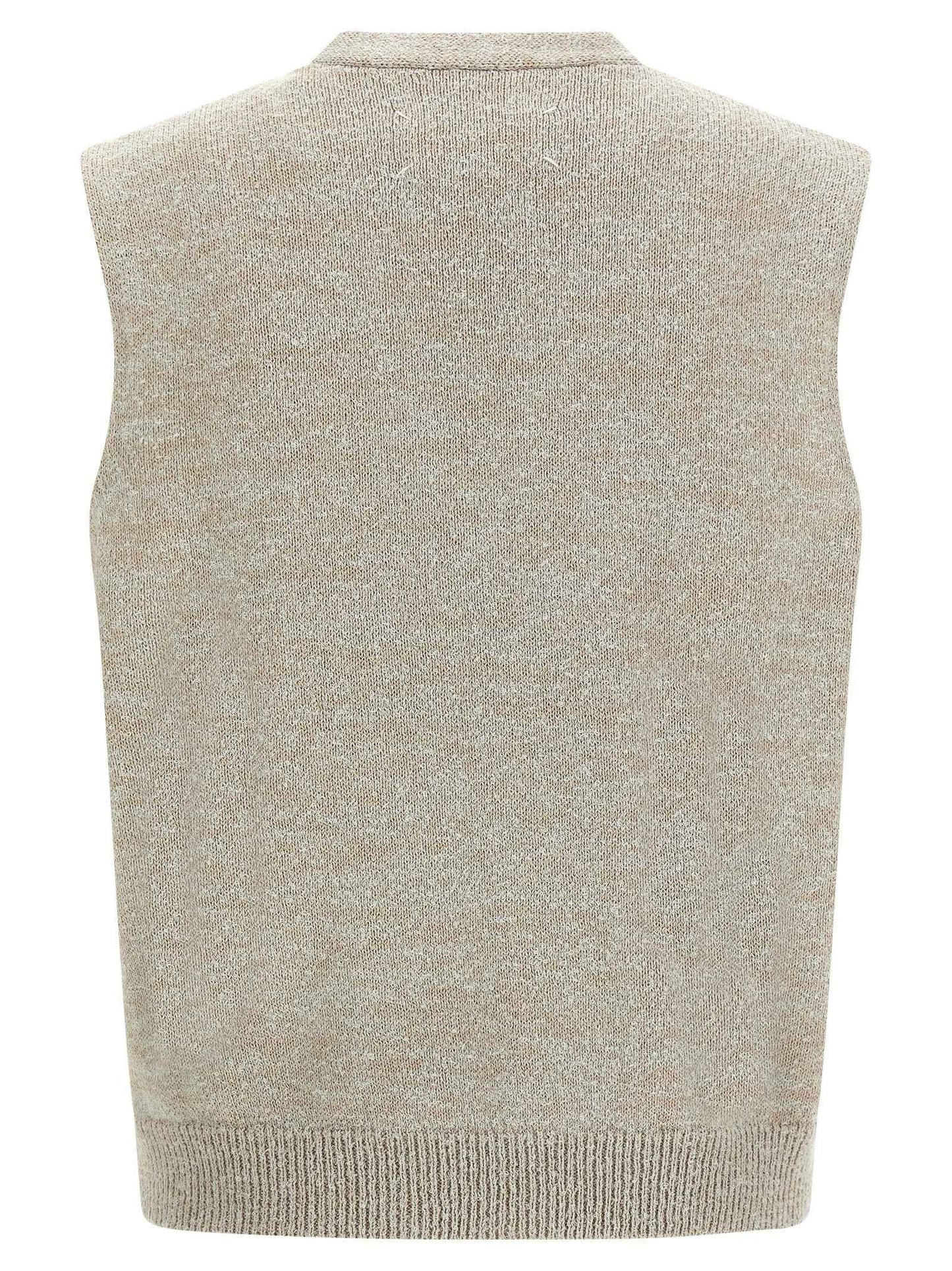 Beige Cotton Sleeveles Sweater