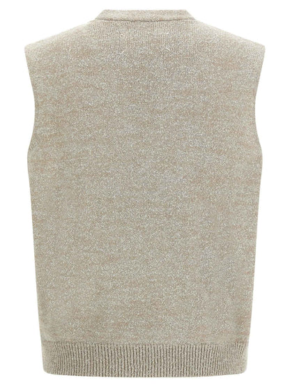 Beige Cotton Sleeveles Sweater