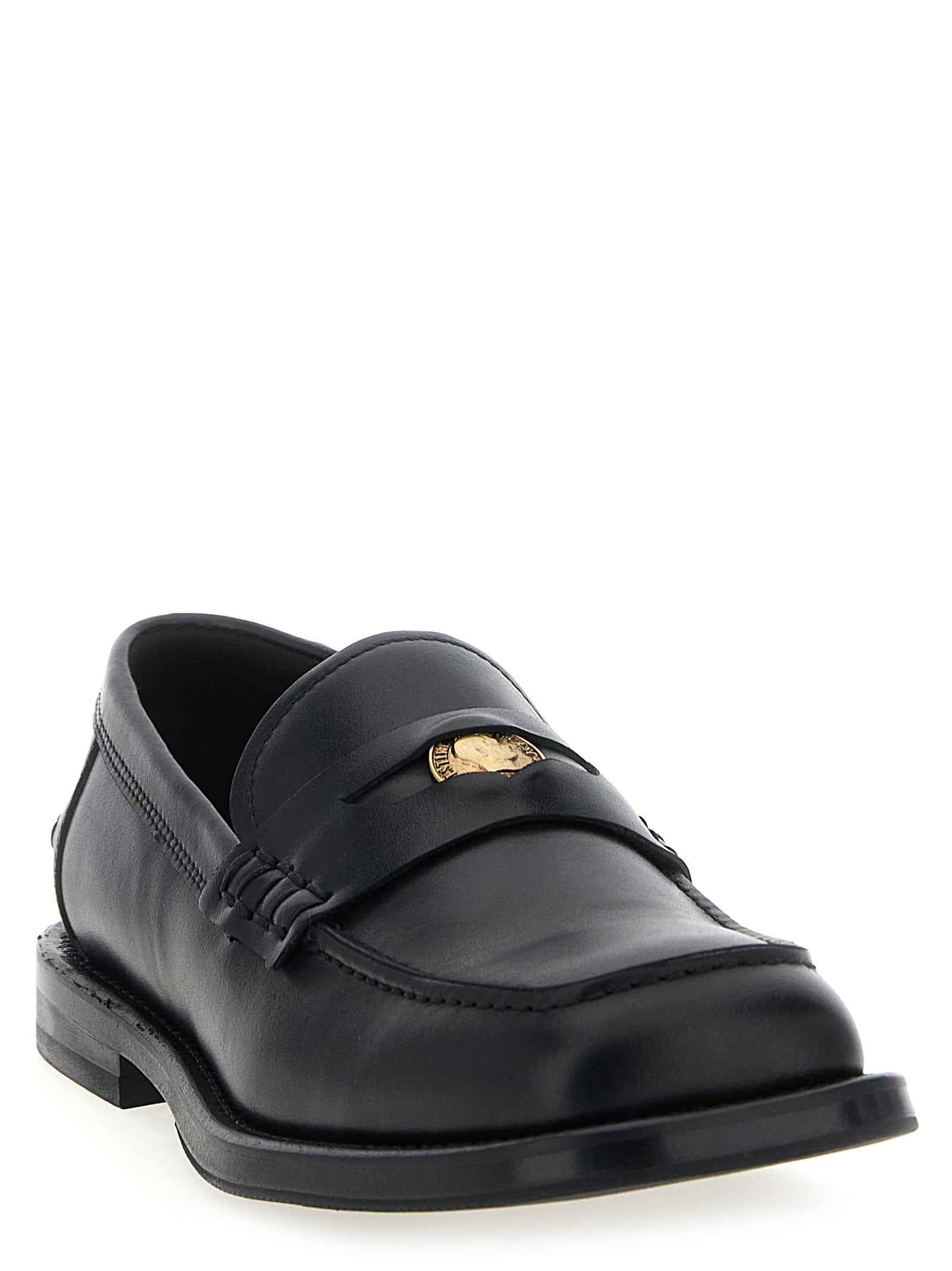 Black Velvet Leather Slip-On Loafers