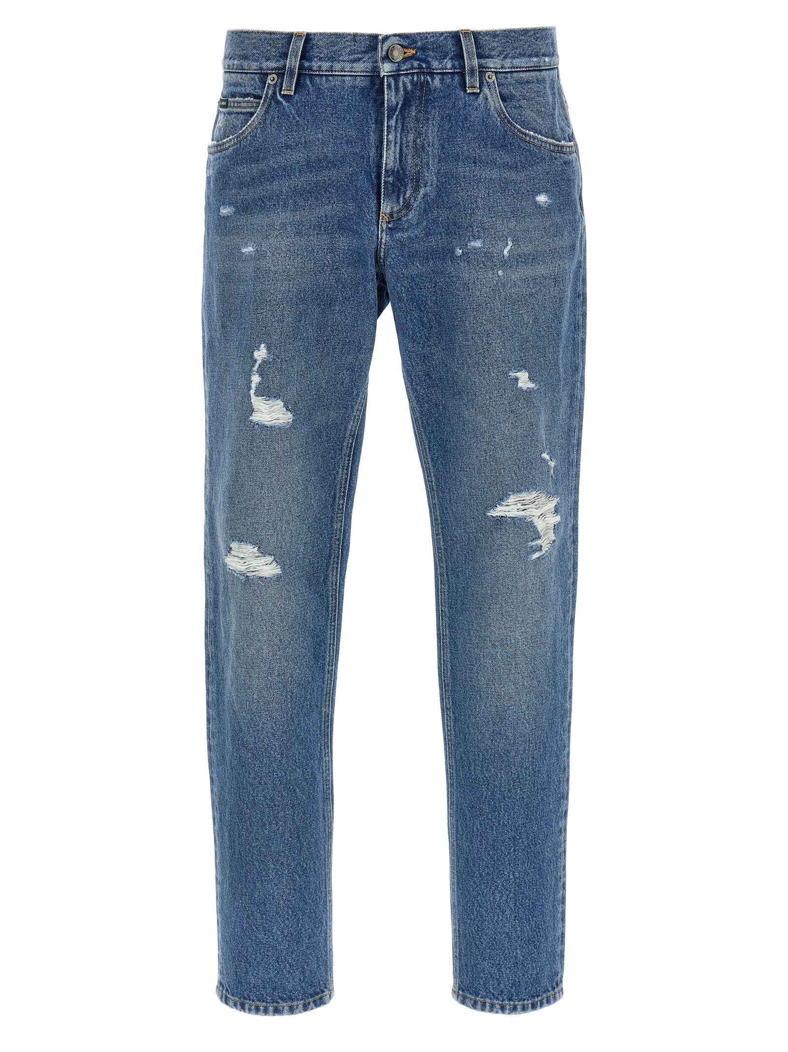 Blue Cotton Straight-Leg Jeans