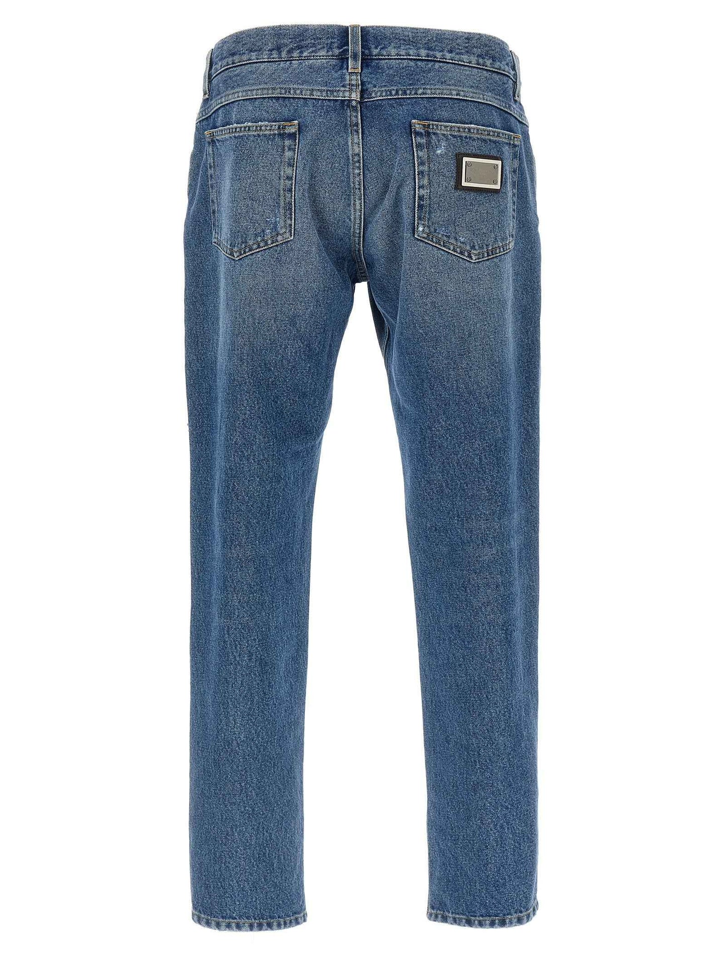 Blue Cotton Straight-Leg Jeans