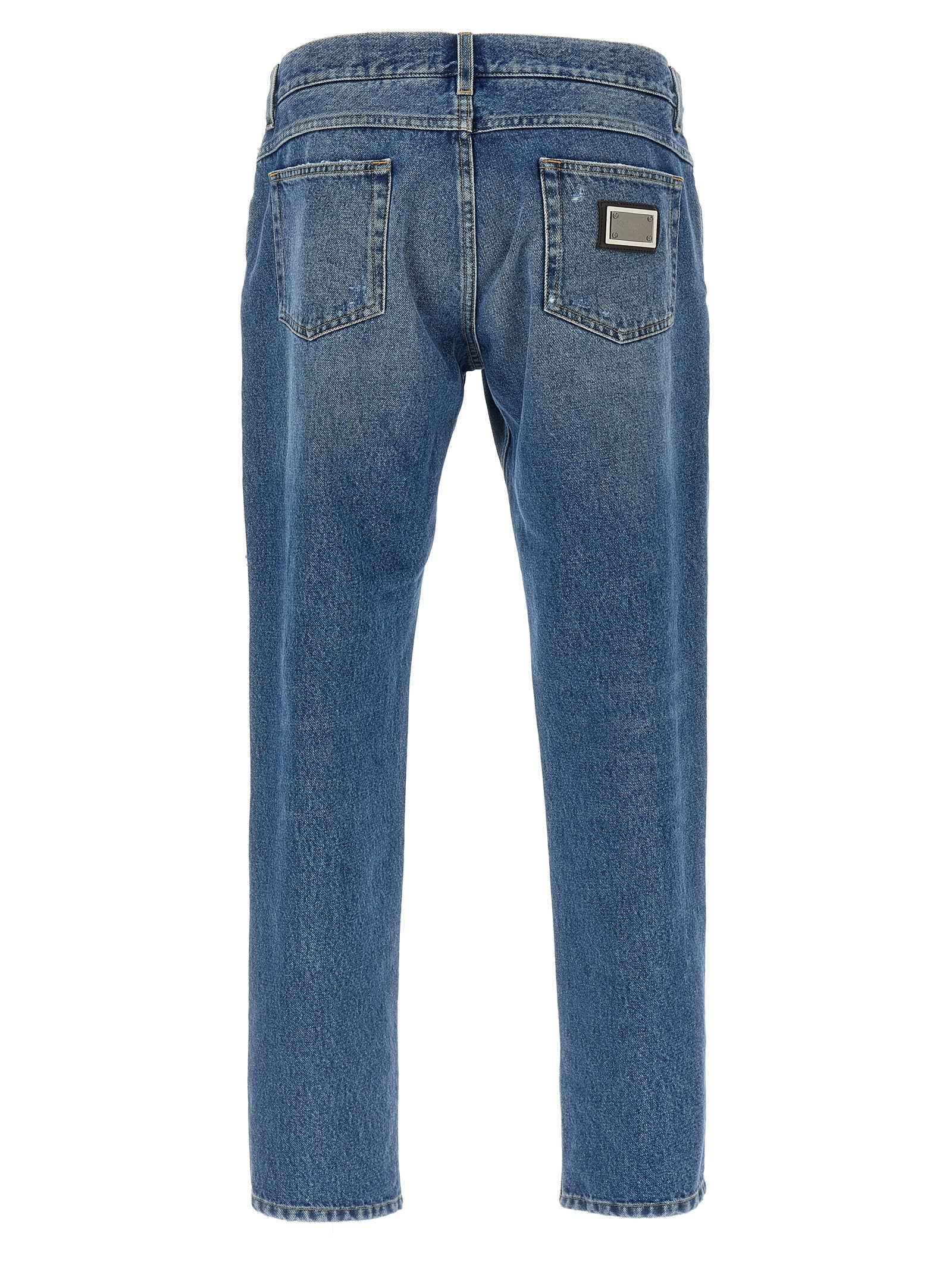 Blue Cotton Straight-Leg Jeans