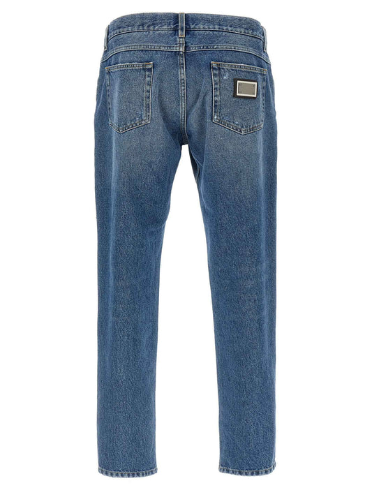 Blue Cotton Straight-Leg Jeans