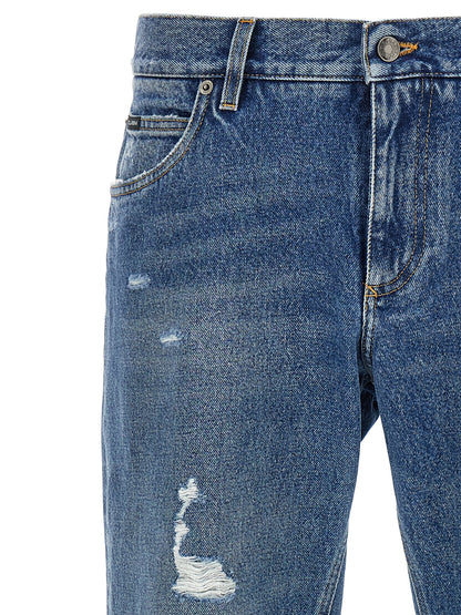Blue Cotton Straight-Leg Jeans