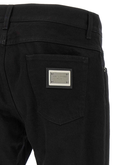 Black Cotton Straight-Leg Jeans