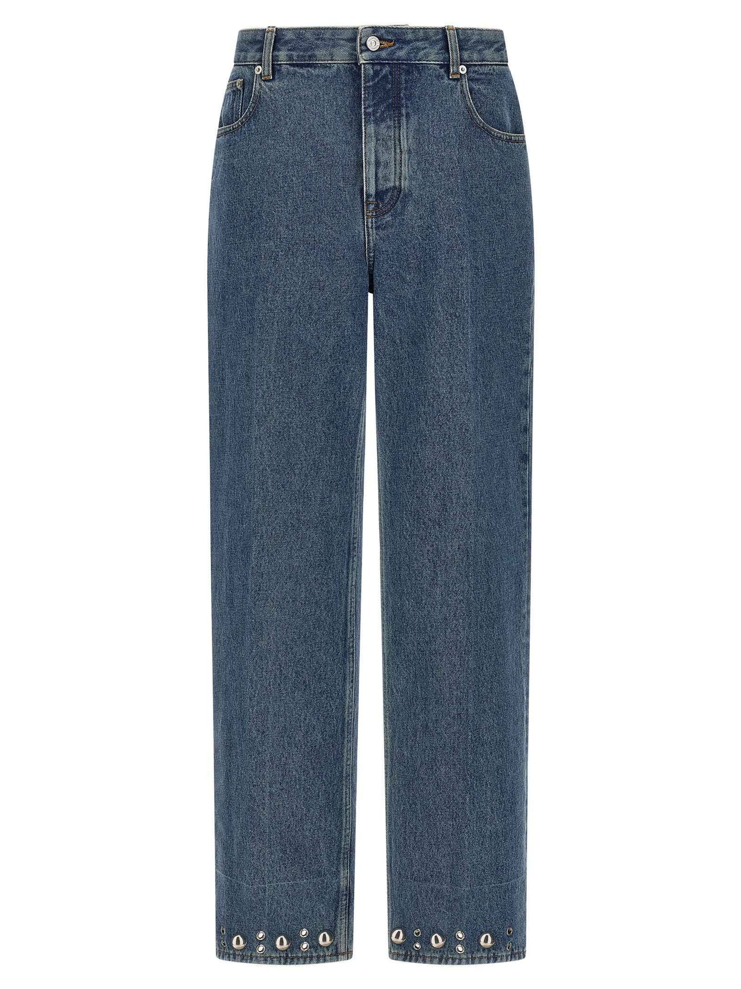 Blue Cotton Straight-Leg Jeans