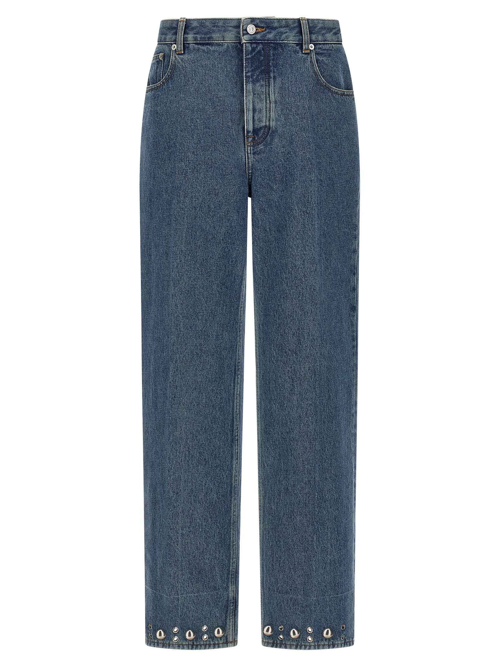 Blue Cotton Straight-Leg Jeans