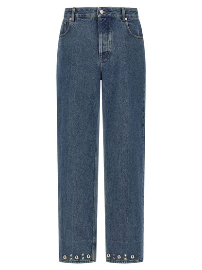 Blue Cotton Straight-Leg Jeans