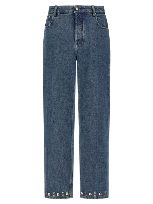 Blue Cotton Straight-Leg Jeans