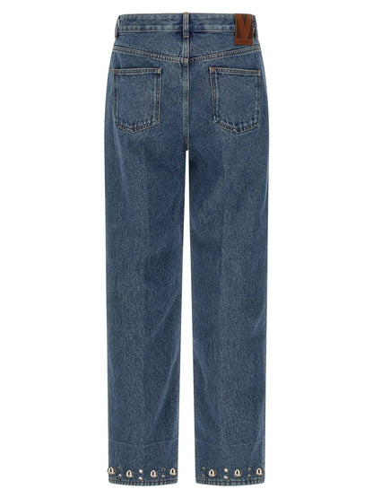 Blue Cotton Straight-Leg Jeans