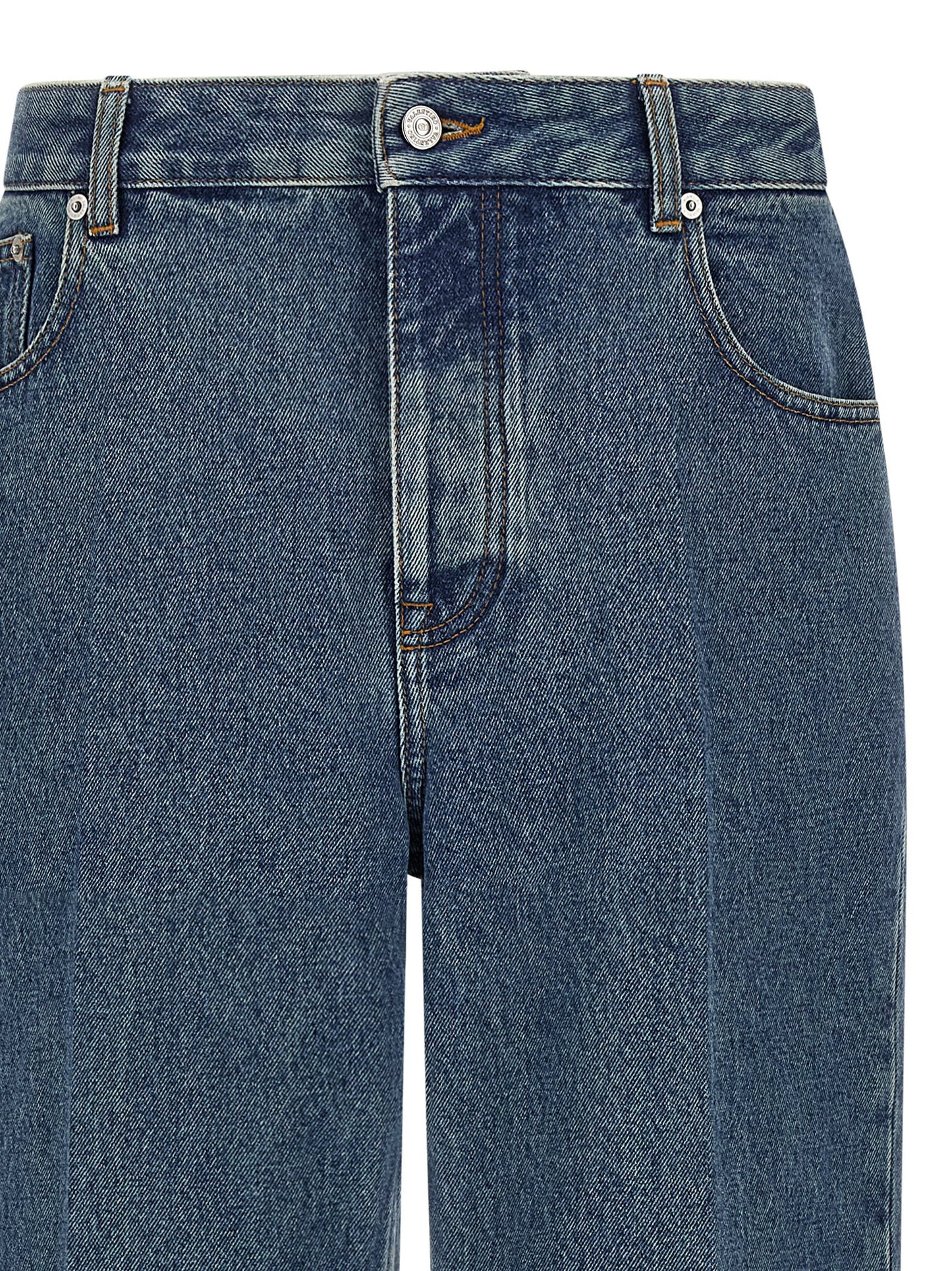 Blue Cotton Straight-Leg Jeans