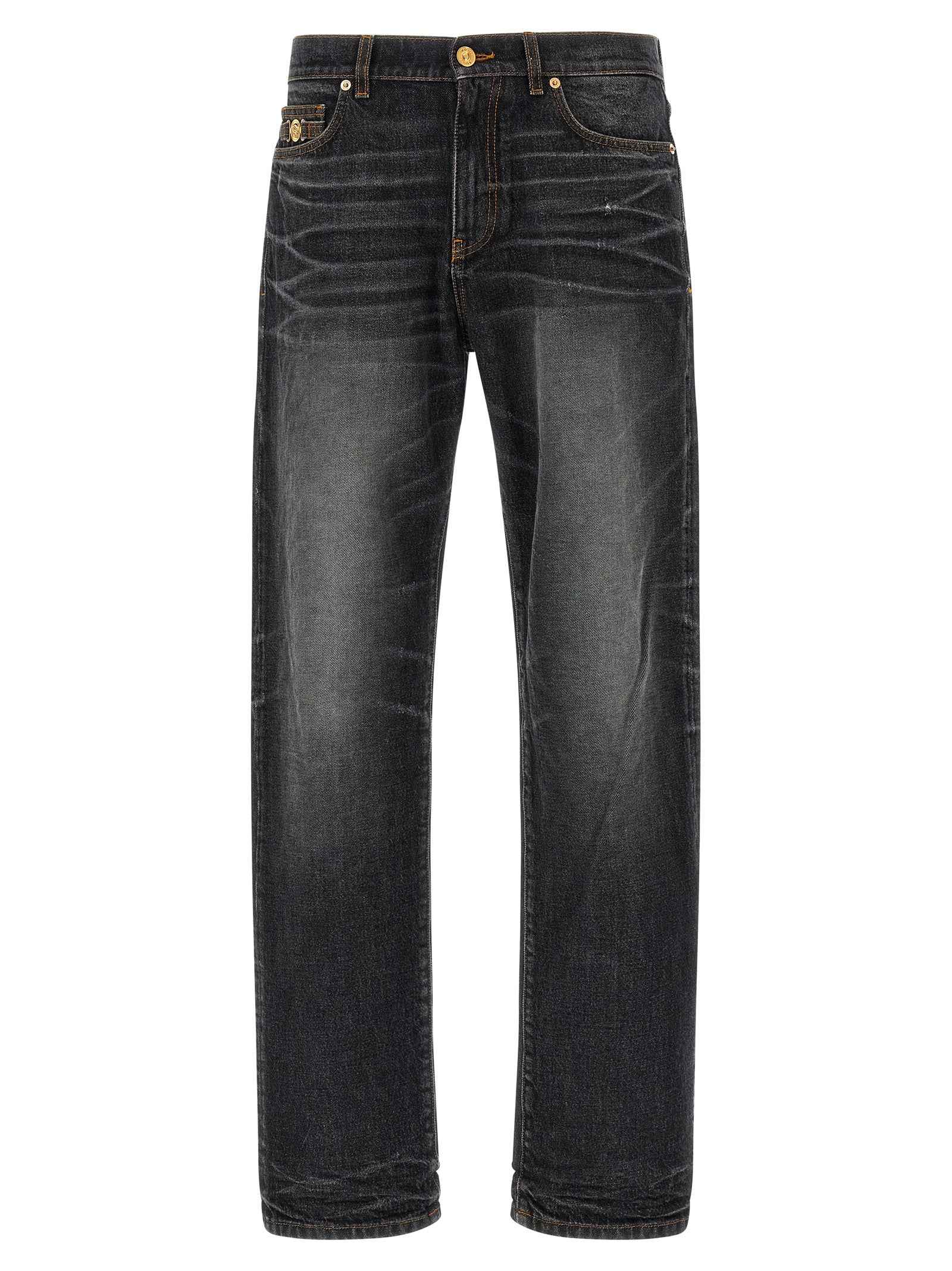 Black Cotton Straight-Leg Jeans