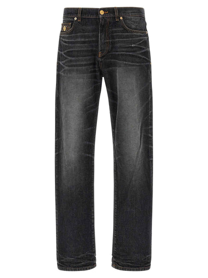 Black Cotton Straight-Leg Jeans