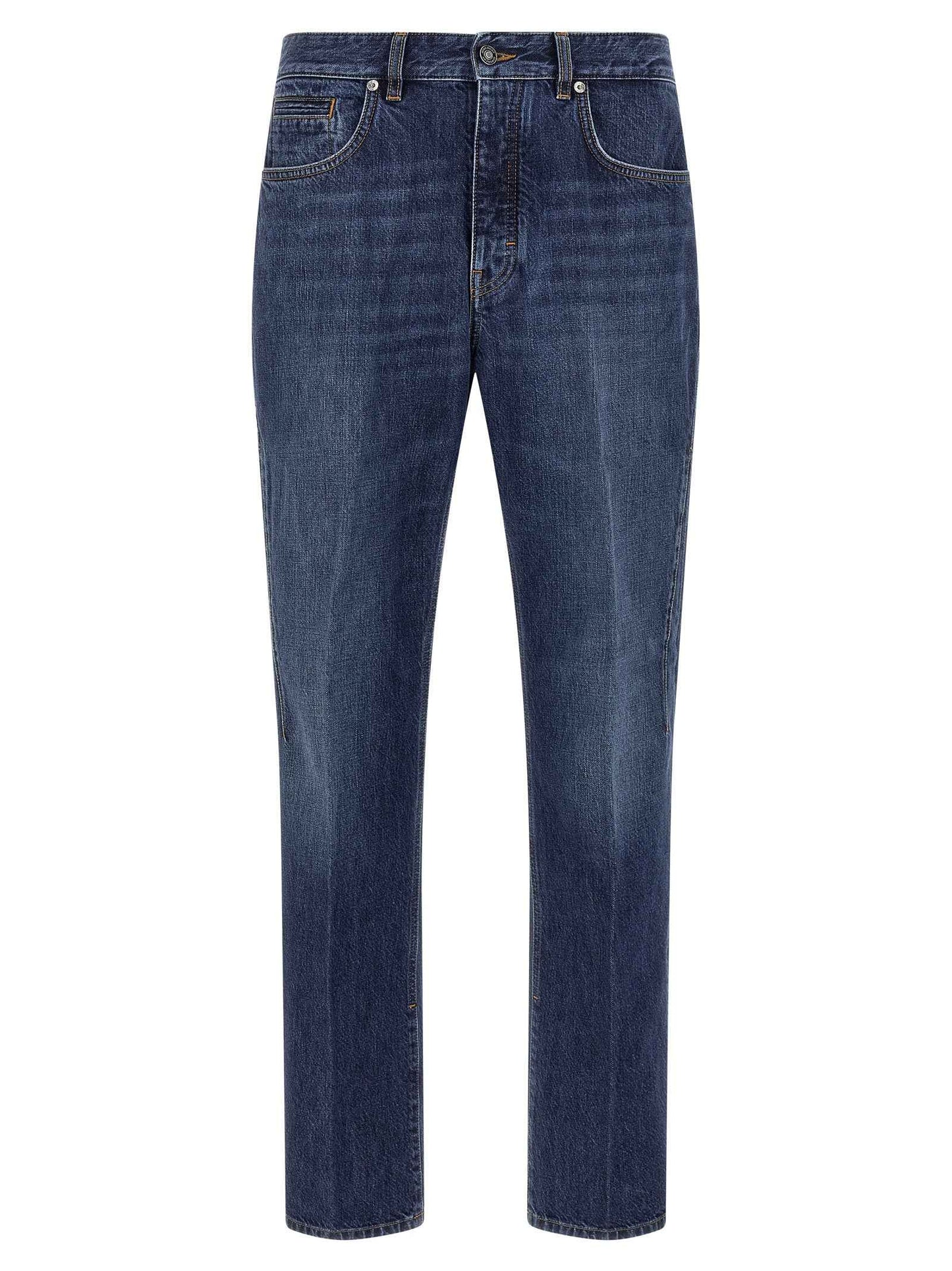 Blue Cotton Straight-Leg Jeans