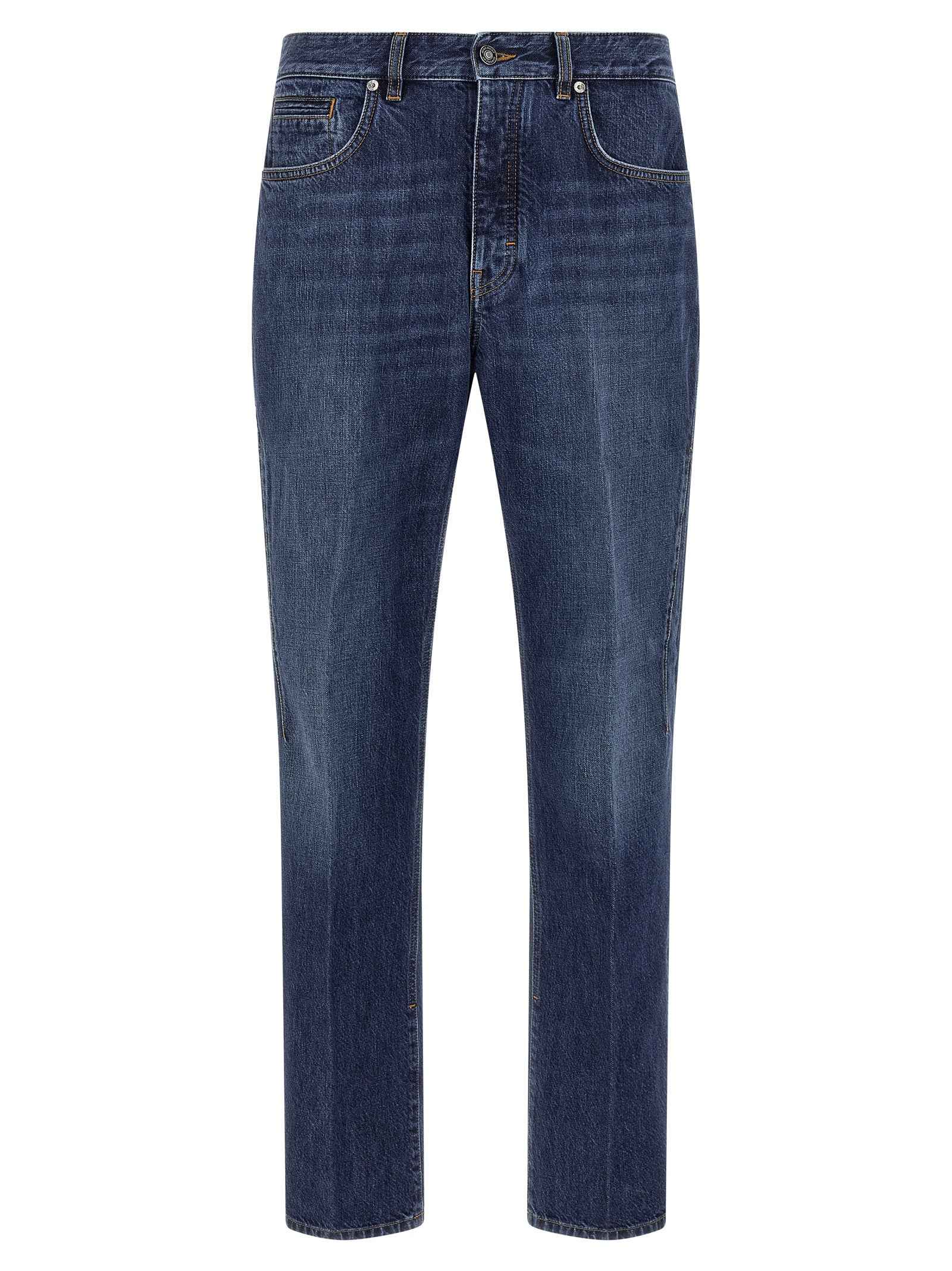 Blue Cotton Straight-Leg Jeans