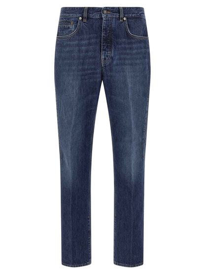 Blue Cotton Straight-Leg Jeans