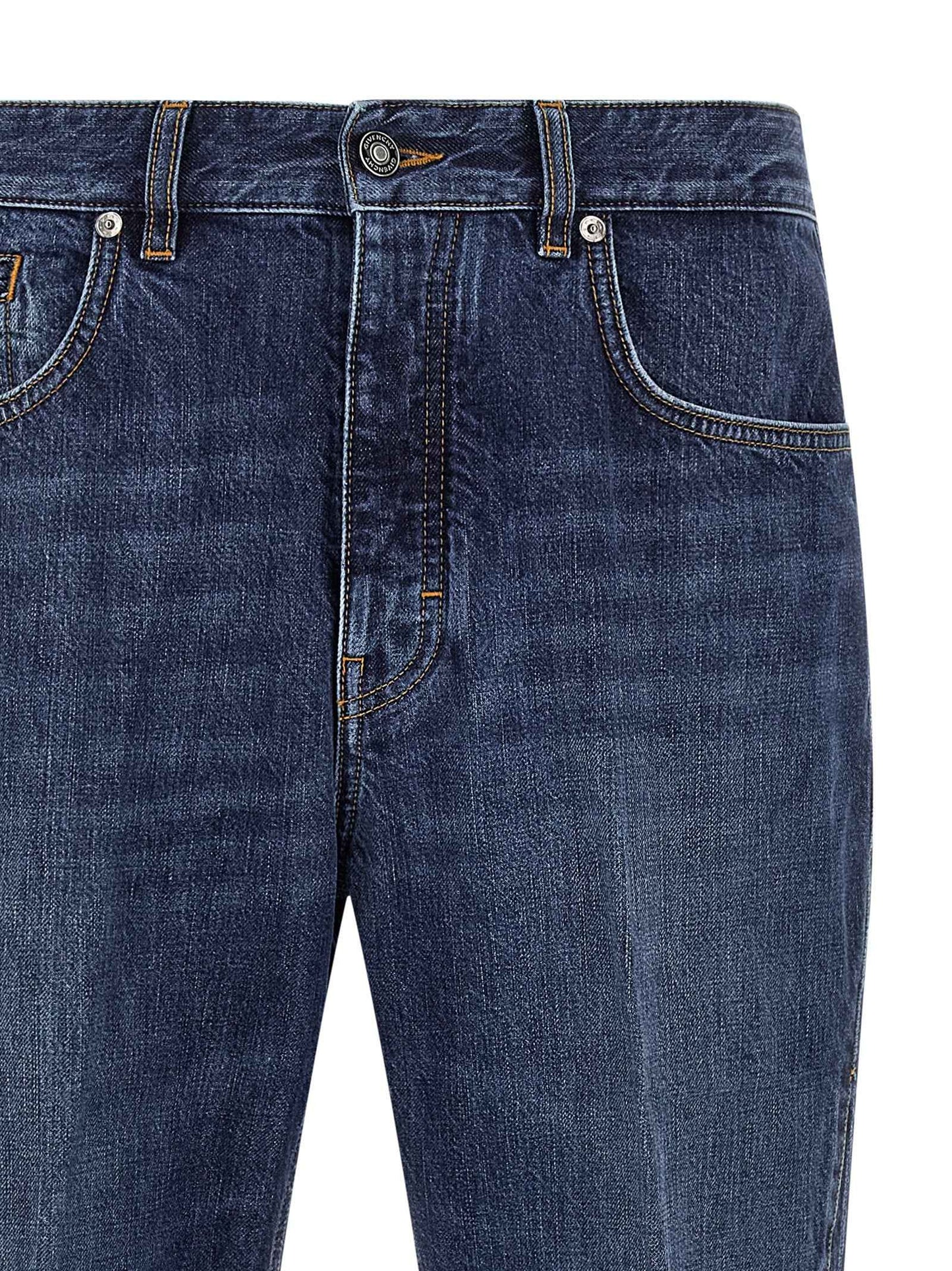 Blue Cotton Straight-Leg Jeans