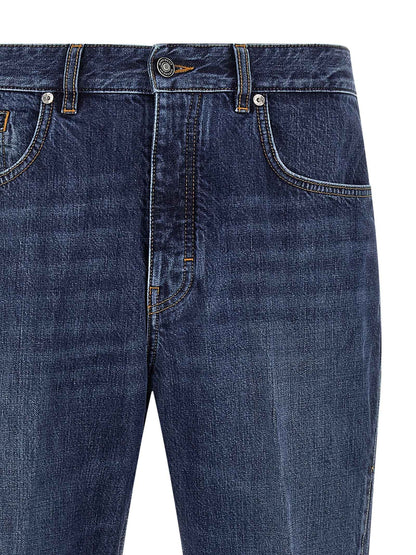 Blue Cotton Straight-Leg Jeans