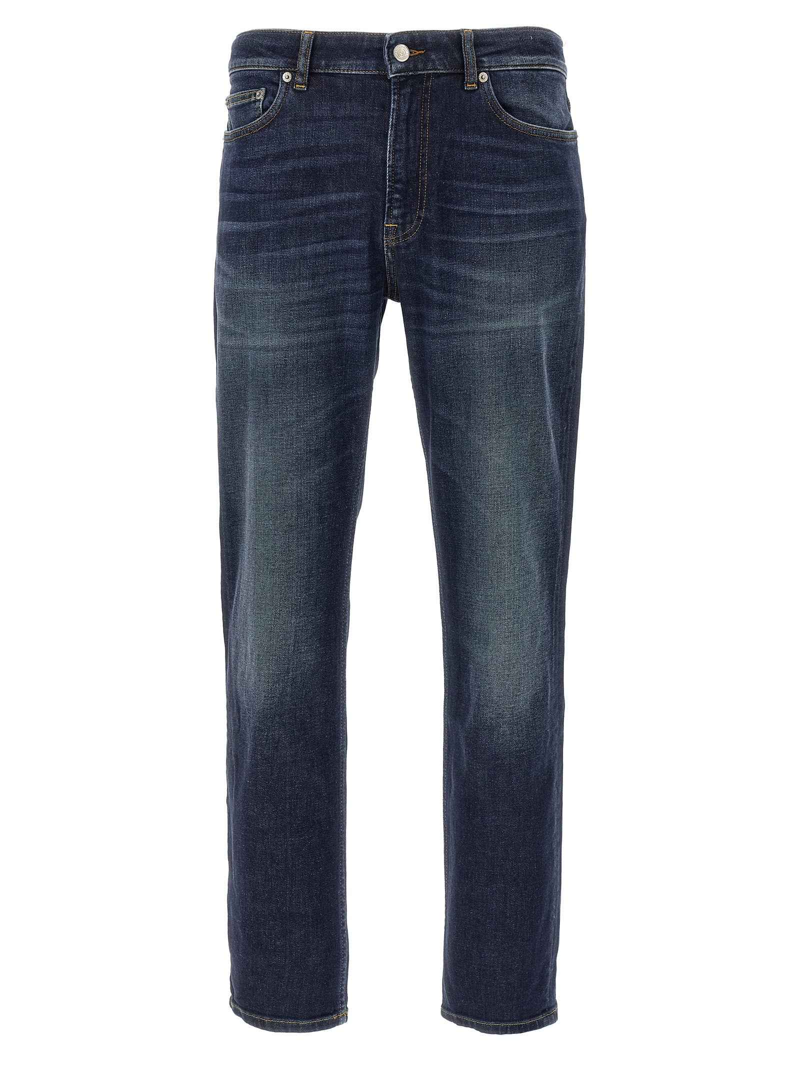 Blue Cotton Straight-Leg Jeans