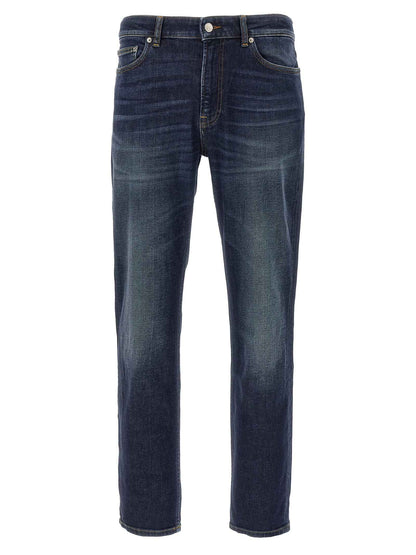 Blue Cotton Straight-Leg Jeans