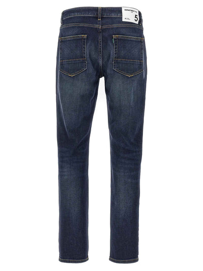 Blue Cotton Straight-Leg Jeans