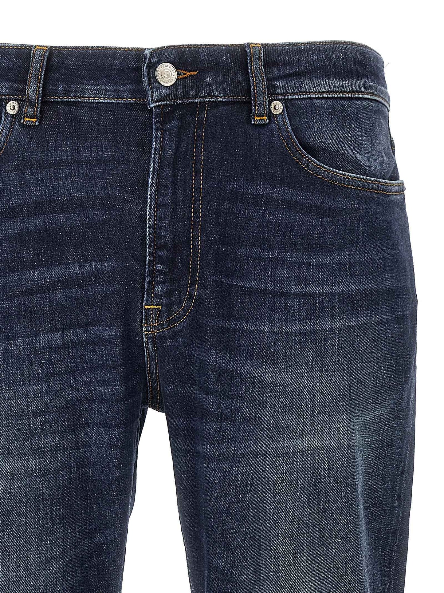 Blue Cotton Straight-Leg Jeans
