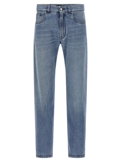 Blue Cotton Straight-Leg Jeans