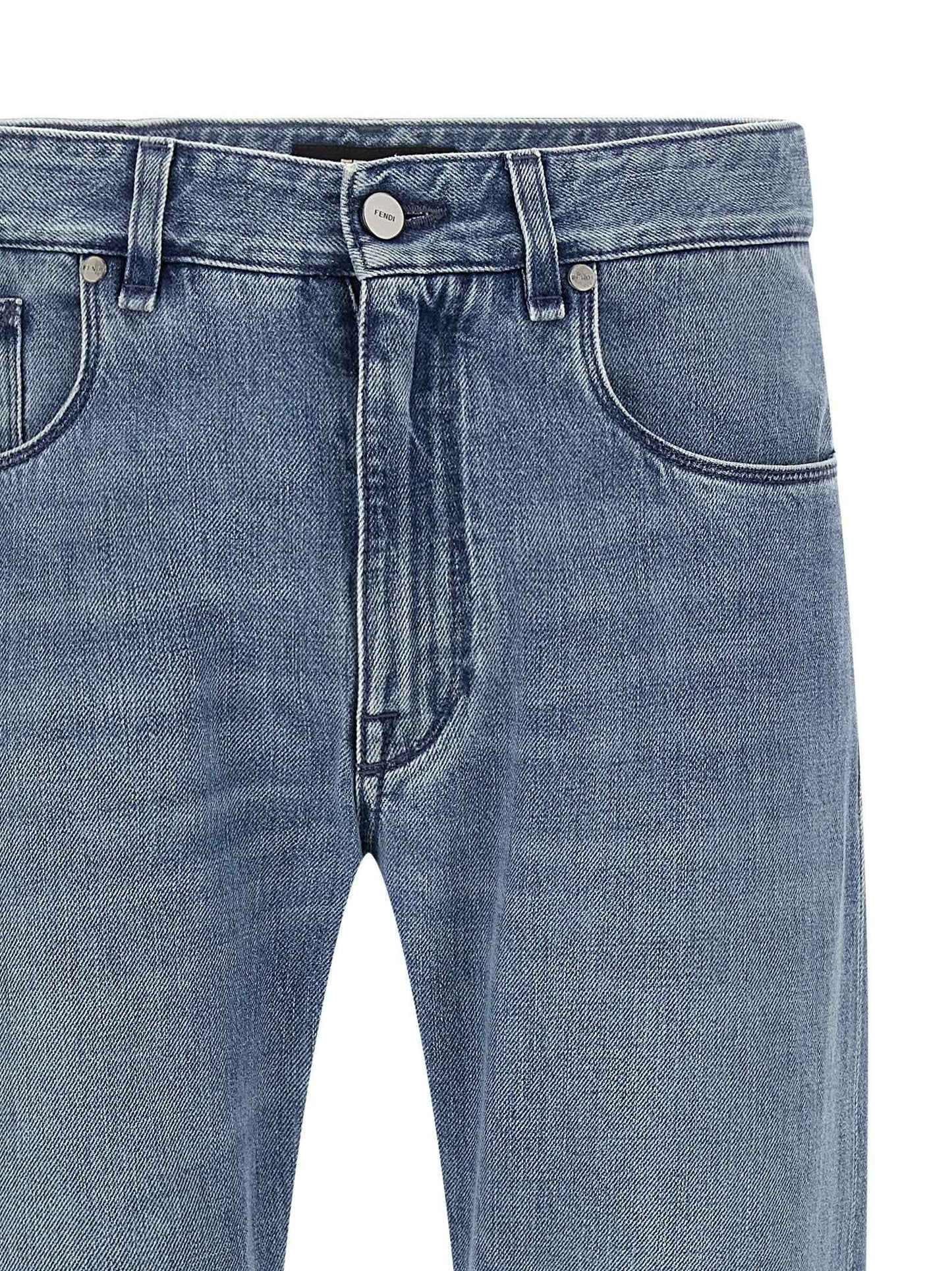Blue Cotton Straight-Leg Jeans